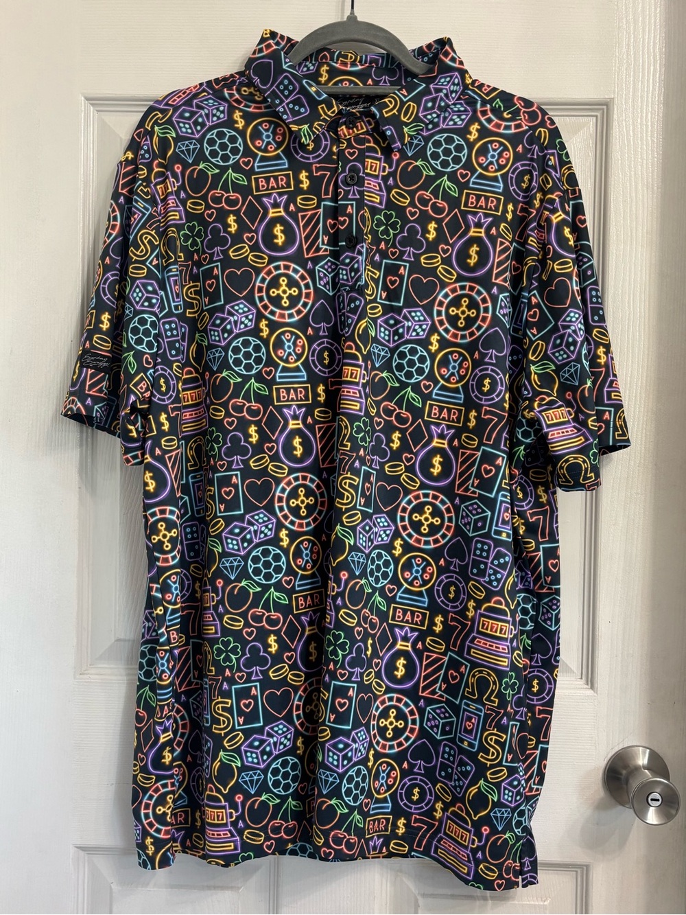 Sunday Swagger The Gambler Golf Polo Black Casino Print Short-Sleeve Shirt XL
